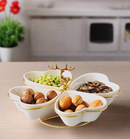 White Ceramic Serving Dipping Heart Shape Snacks Fruits and Nuts Bowl 4 Pcs with Stand 11 cm