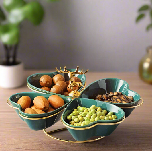 Turquoise Ceramic Serving Dipping Heart Shape Snacks Fruits and Nuts Bowl 4 Pcs with Stand 11 cm