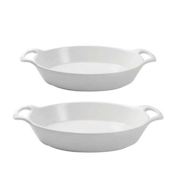 White Ceramic Rectangular Baking Dish Set of 2 30.5/37 cm