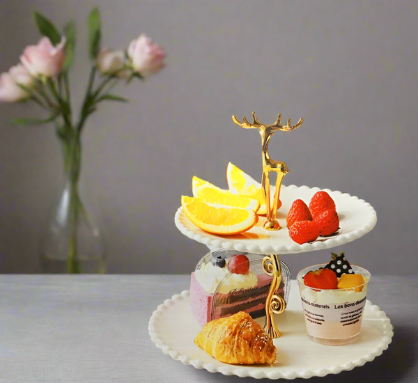 Bone China Ceramic Two Tier Cake Stand Fruit Platter 20/25 cm