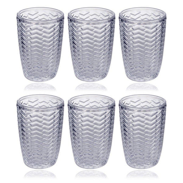 Engraved Pattern Clear Chevron Goblets Glass Drinking  Tumblers Set of 6 Pcs 370 ml