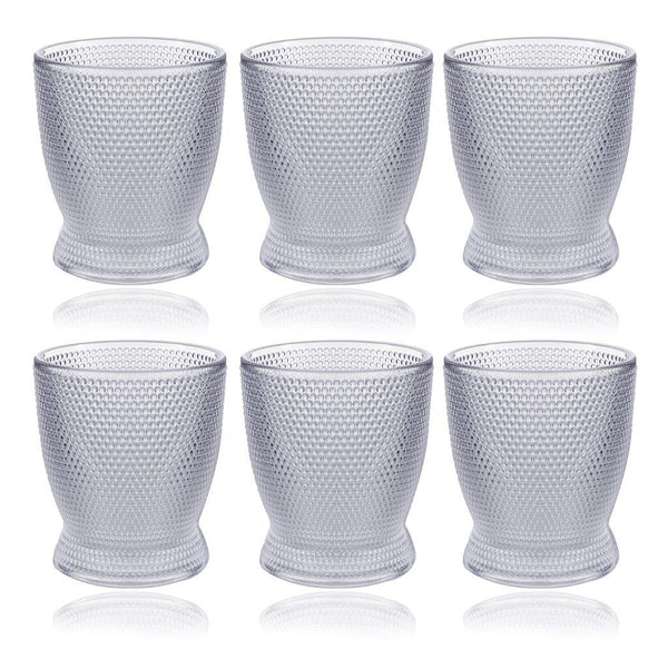 Engraved Ribbed Pattern Footed Goblets Glass Drinking Tumblers Set of 6 Pcs 250 ml