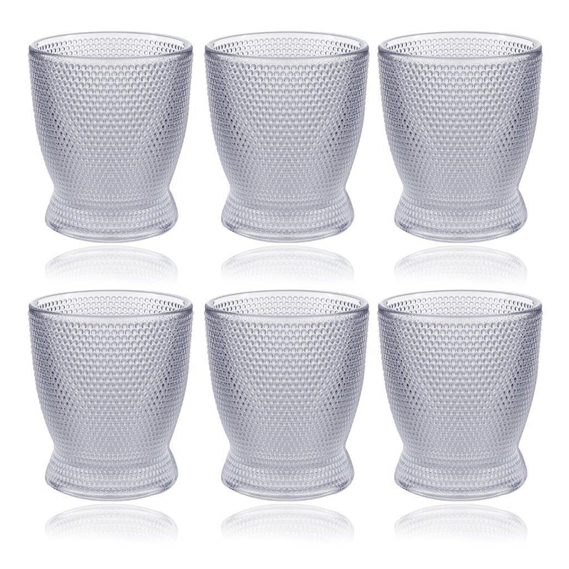 Engraved Ribbed Pattern Footed Goblets Glass Drinking Tumblers Set of 6 Pcs 250 ml