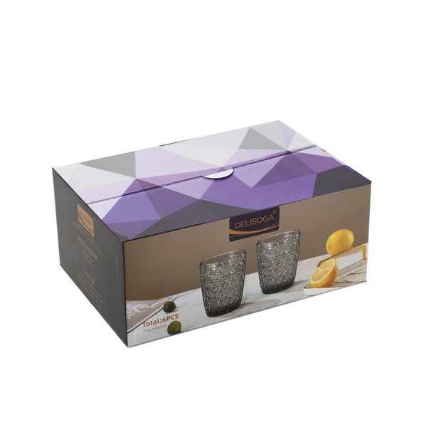 Engraved Pattern Grey Goblets Glass Drinking  Tumblers Set of 6 Pcs 300 ml