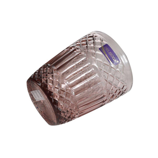 Engraved Pattern Pink Rose Diamond Goblets Glass Drinking  Tumblers Set of 6 Pcs 300 ml