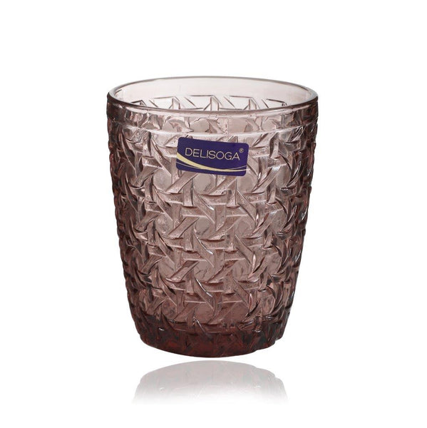 Engraved Pattern Pink Rose Goblets Glass Drinking Tumblers Set of 6 Pcs 300 ml