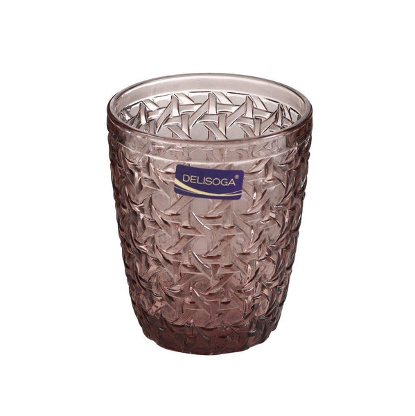 Engraved Pattern Pink Rose Goblets Glass Drinking Tumblers Set of 6 Pcs 300 ml