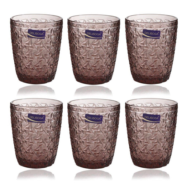 Engraved Pattern Pink Rose Goblets Glass Drinking  Tumblers Set of 6 Pcs 300 ml