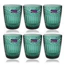 Engraved Pattern Forest Green Goblets Glass Drinking Tumblers Set of 6 Pcs 300 ml