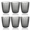 Engraved Pattern Grey Chevron Goblets Glass Drinking Tumblers Set of 6 Pcs 350 ml