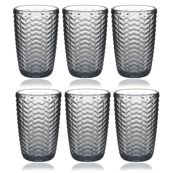 Engraved Pattern Grey Chevron Goblets Glass Drinking  Tumblers Set of 6 Pcs 350 ml