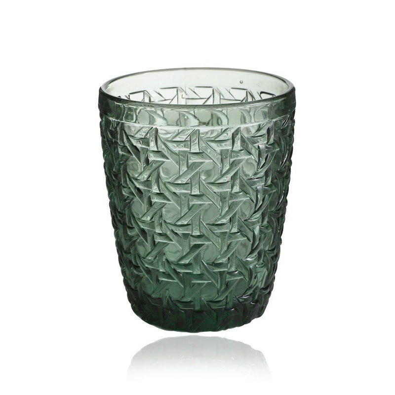 Engraved Pattern Forest Green Goblets Glass Drinking  Tumblers Set of 6 Pcs 350 ml
