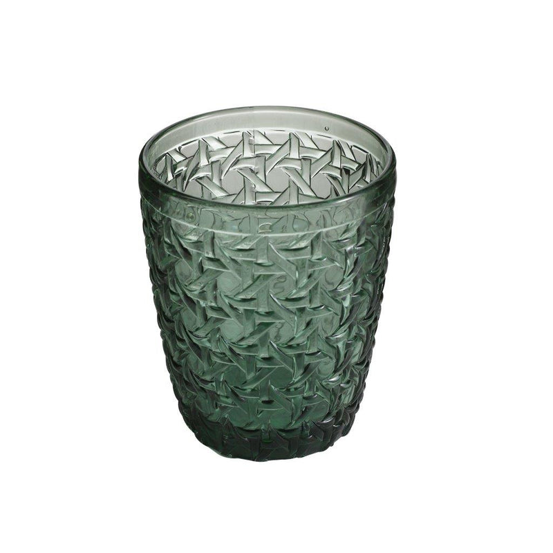 Engraved Pattern Forest Green Goblets Glass Drinking  Tumblers Set of 6 Pcs 300 ml