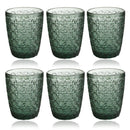 Engraved Pattern Forest Green Goblets Glass Drinking  Tumblers Set of 6 Pcs 300 ml