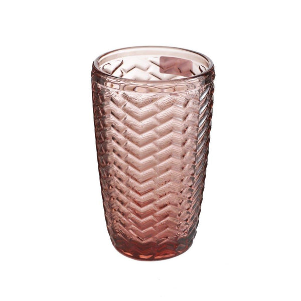 Engraved Pattern Pink Rose Chevron Goblets Glass Drinking Tumblers Set of 6 Pcs 300 ml