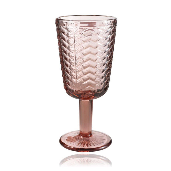 Multipurpose Engraved Chevron Pink Rose Footed Glass Tmblers Set of 6 Pcs 300 ml