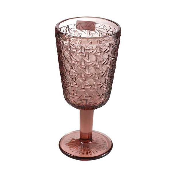 Multipurpose Engraved Chevron Pink Rose Footed Glass Tmblers Set of 6 Pcs 350 ml