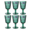 Engraved Pattern Forest Green Goblets Glass Drinking Footed Tumblers Set of 6 Pcs 300 ml