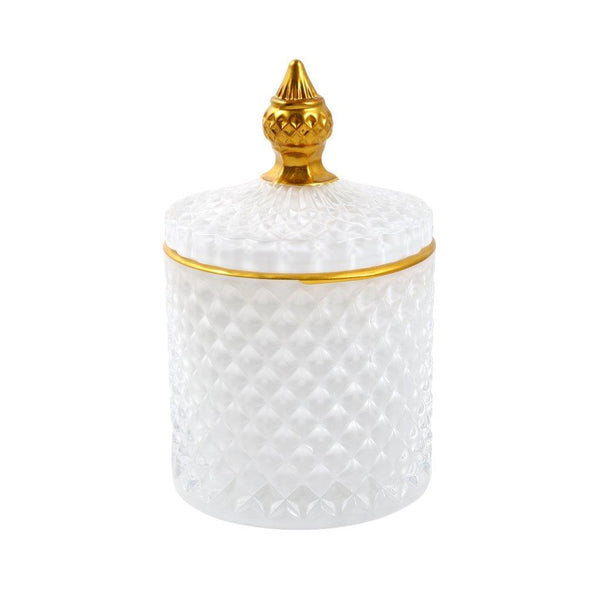  Crystal Glass Gold Rim White Candy Jar with Lid - Dome Shape - Classic Homeware and Gifts
