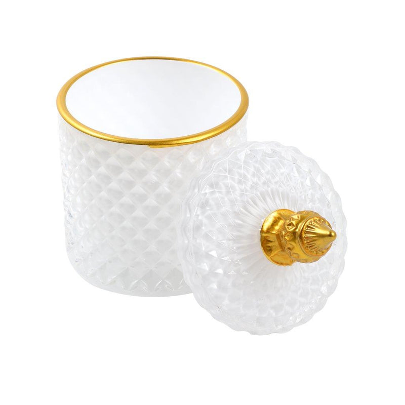 Crystal Glass Gold Rim Dome Shape Sugar Bowl Candy Jar with Lid R - 9cm ; H - 10 cm