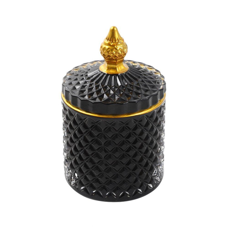 Crystal Glass Black Gold Rim Dome Shape Sugar Bowl Candy Jar with Lid R - 9cm ; H - 10 cm