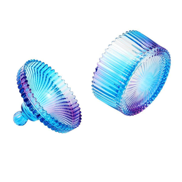Crystal Glass Blue Dome Shape Sugar Bowl Candy Jar with Lid R - 7cm ; H - 6 cm