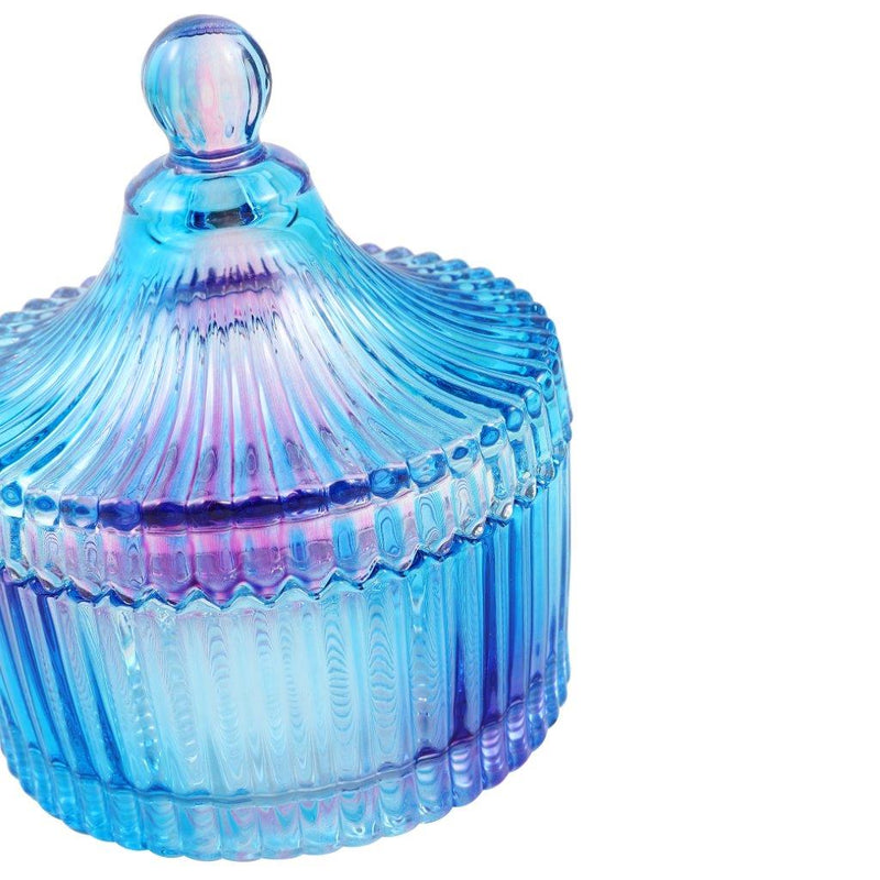 Crystal Glass Blue Dome Shape Sugar Bowl Candy Jar with Lid R - 7cm ; H - 6 cm