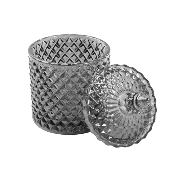 Crystal Glass Grey Dome Shape Sugar Bowl Candy Jar with Lid R - 9cm ; H - 10 cm