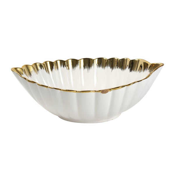 White Ceramic Gold Rim Serving Bowl Salad Bowl