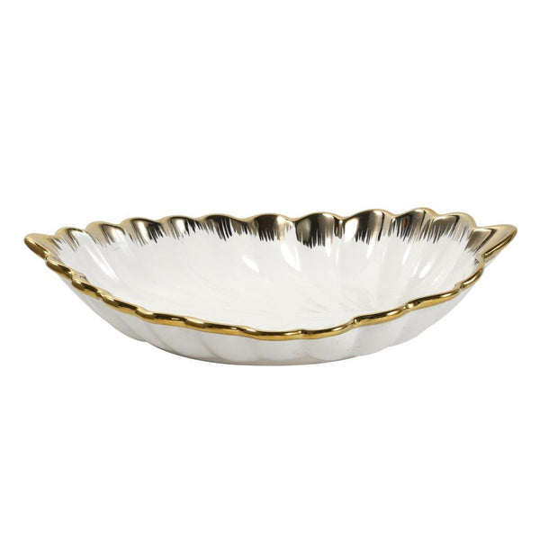 White Ceramic Gold Rim Oval Bowl Platter Fine Porcelain Dinnerware Tableware Serving Dish 31.5*21*6.5 cm