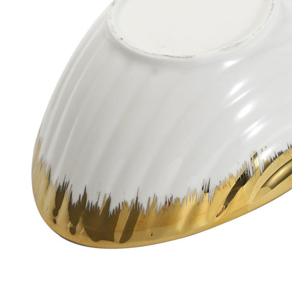 White Ceramic Gold Rim Oval Bowl Platter Fine Porcelain Dinnerware Tableware Serving Dish 27*19*10 cm