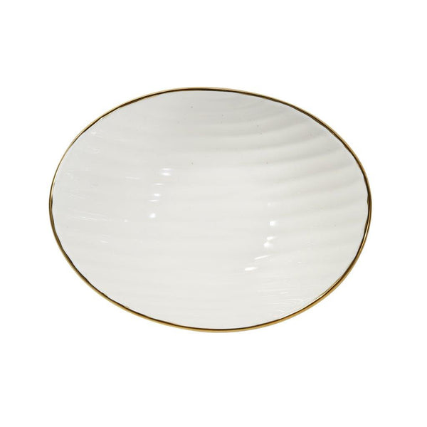 White Ceramic Gold Rim Oval Bowl Platter Fine Porcelain Dinnerware Tableware Serving Dish 27*19*10 cm