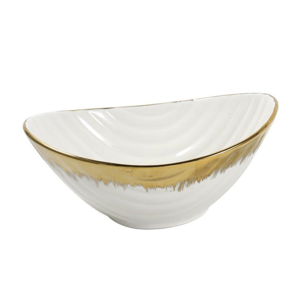 White Ceramic Gold Rim Oval Bowl Platter Fine Porcelain Dinnerware Tableware Serving Dish 27*19*10 cm