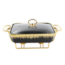 Rectangular Ceramic Chafing Dish Casserole Forest Green Glaze Design Buffet Warmer with Glass Lid 31*23*11 cm