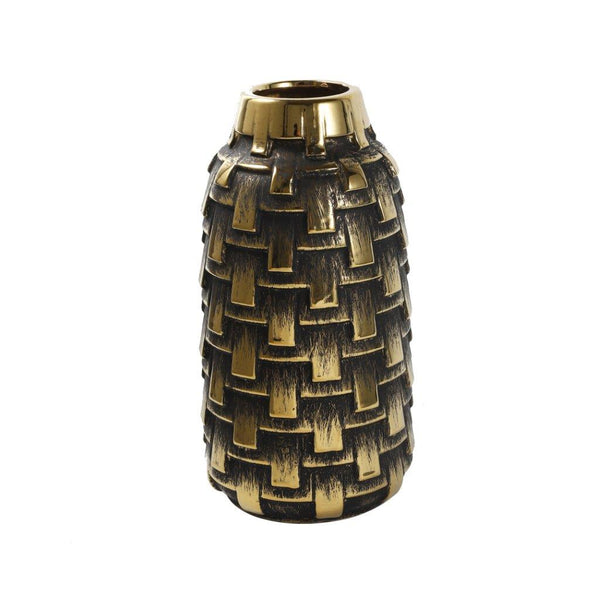 Home Decor Vintage Craft Vintage Craft Vessel Shape Ceramic Vase Flower Vase Brass Color 14.8*28.5 cm