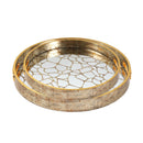 Deco Gold Round Mirror Base Mosaic Print Serving Tray Set of 2 Pcs 36/40 cm