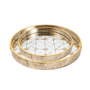 Deco Gold Round Mirror Base Abstract Print Serving Tray Set of 2 Pcs 36/40 cm