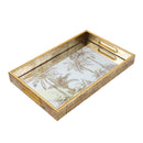 Deco Gold Square Mirror Base Palm Tree Print Serving Tray Set of 2 Pcs 40*25/45*30 cm h 4.5 cm