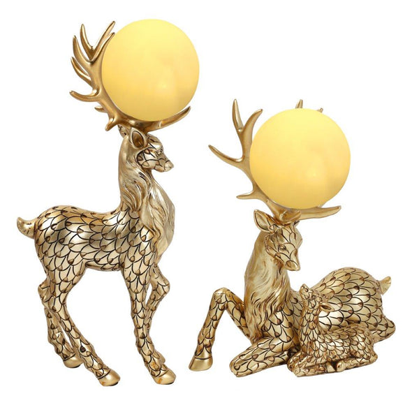 Sculpture Statue Resin Figurine Reindeer Pair Gold Color 14*8*30/19*10.5*22 cm