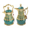 Vacuum Insulated Thermos Flask Set of 2 Turquoise and Gold Mix 0.7 & 1.0 Litre