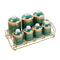 Ceramic Tea Coffee Sugar Spices Canister with Stand Set of 7 Pcs Green Gold 9.8*15.8/7.5*12.5 cm