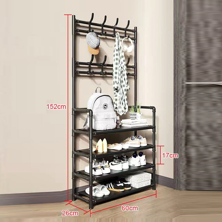 Multifunctional Entryway Iron Coat Rack Storage Shelves 4 Tier Shoes Rack Organizer 60*150 cm