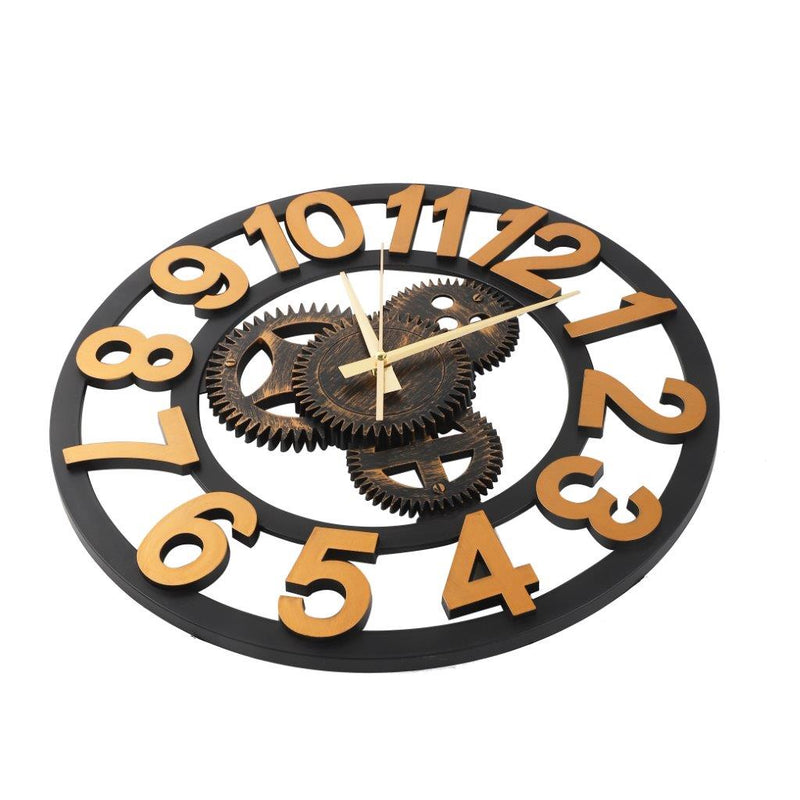 Modern 3d Brown Skeleton Mechanical Display Wall Clock 40.6*40.6*3.5 cm