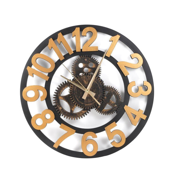 Modern 3d Brown Skeleton Mechanical Display Wall Clock 40.6*40.6*3.5 cm