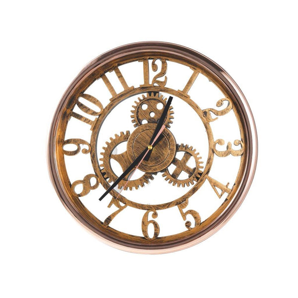 Modern 3d Skeleton Wooden Gold Mechanical Display Wall Clock 35.5 cm