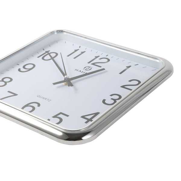 Wall Clock Silver Frame Analog Retro Executive Design Rectangle 28*29 cm