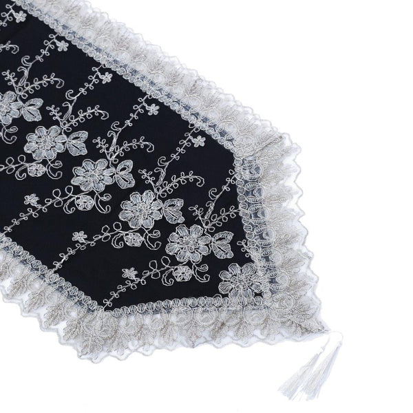 Deco Floral Lace Table Runner Kitchen and Dining Elegant Black 200*40 cm