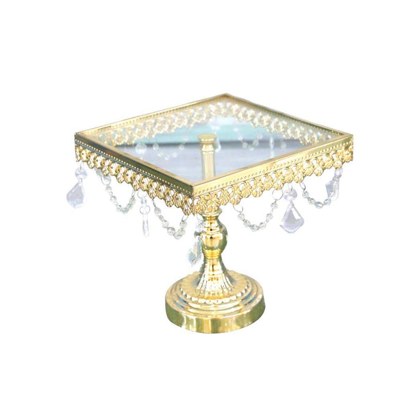 Glamorous Satin Gold Elegant Metal Glass Top Cake Stand Wedding Table Centrepiece Set of 3 Pcs 17.5*19;23.5*23;26.5*26.5 cm