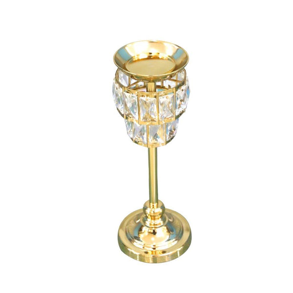 Satin Gold Elegant Metal Crystal Glass Candleholder Wedding Table Centrepiece 55*16 cm