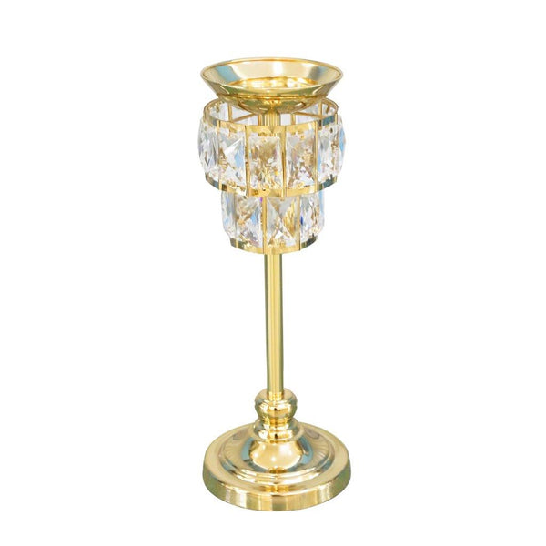 Satin Gold Elegant Metal Crystal Glass Candleholder Wedding Table Centrepiece 55*16 cm